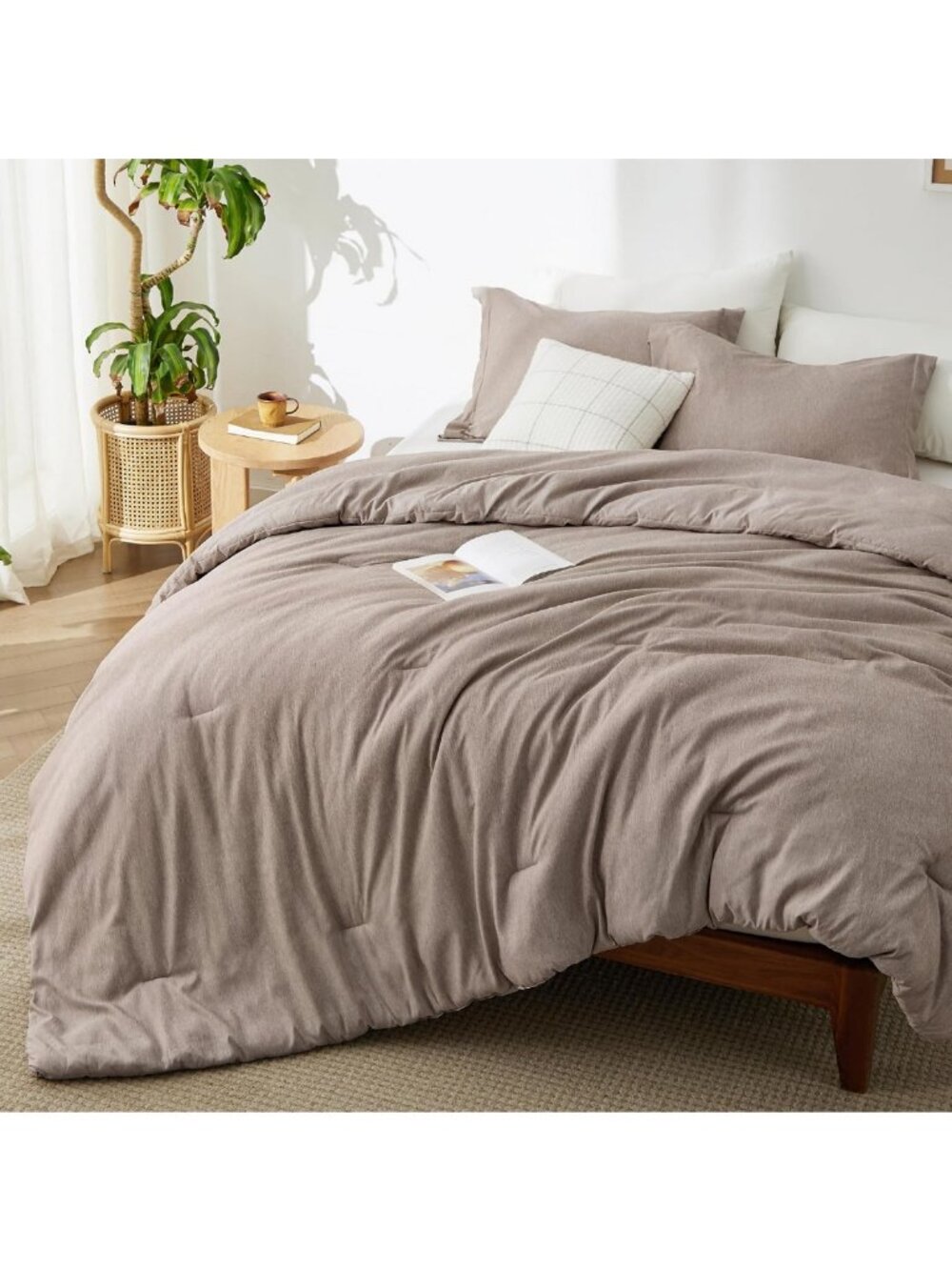 Soft Khaki Queen Comforter Set - Cozy Cationic Dyed Bedding, 3 Pieces
